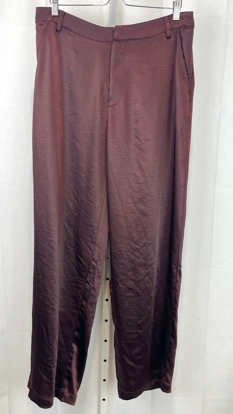 NWT GOOD AMERICAN Washed Satin Trouser Pants Malbec Red Size 14 32